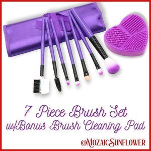 7 Piece Make Up Brush Travel Roll FREE Silicone Multi-surface Brush Cleaning Pad